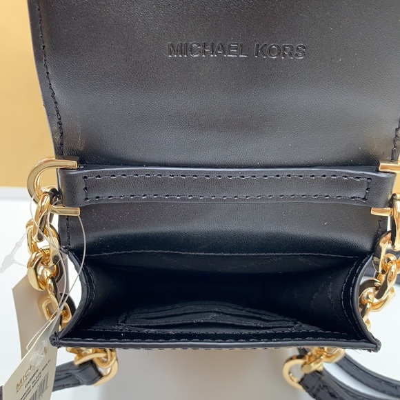 Michael Kors Carmen Leopard Print Logo Small Phone Case Xbody Bag HairCalf Black - Picture 16 of 16